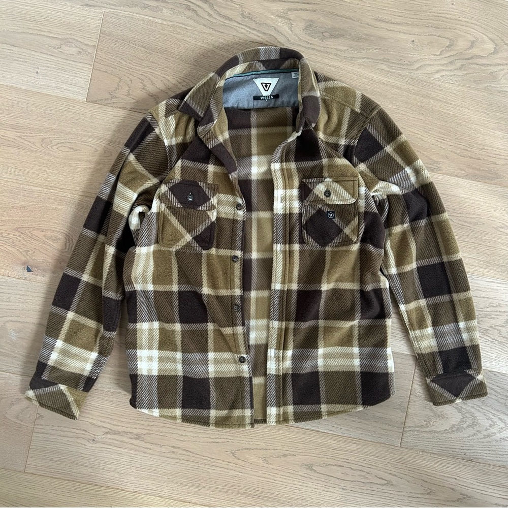 VISSLA Brown and Tan Plaid Shirt